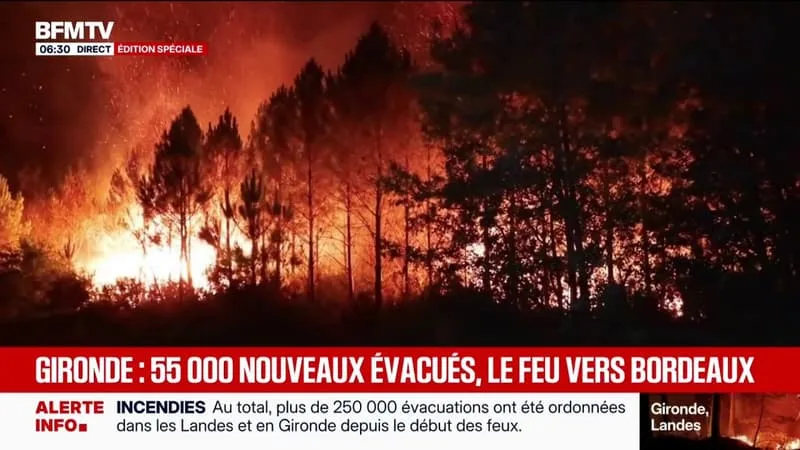 INCENDIE EN GIRONDE: LES POMPIERS MOBILISÉS POUR LIMITER LA PROGRESSION DES FLAMMES VERS LA MÉTROPOLE BORDELAISE