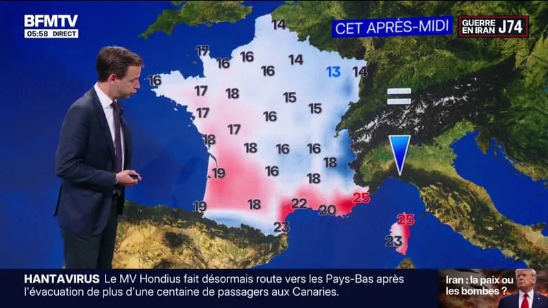 DU SOLEIL SUR TOUTE LA FRANCE SAUF QUELQUES ORAGES DANS LE SUD-OUEST, AVEC DES TEMPÉRATURES COMPRISES ENTRE 13°C ET 25°C… LA MÉTÉO DE CE MARDI 12 MAI
