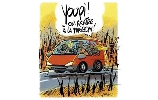 LE DESSIN DE CHAUNU : LES PREMIERS RETOURS À DOMICILE DES SINISTRÉS EN GIRONDE APRÈS LES FEUX
