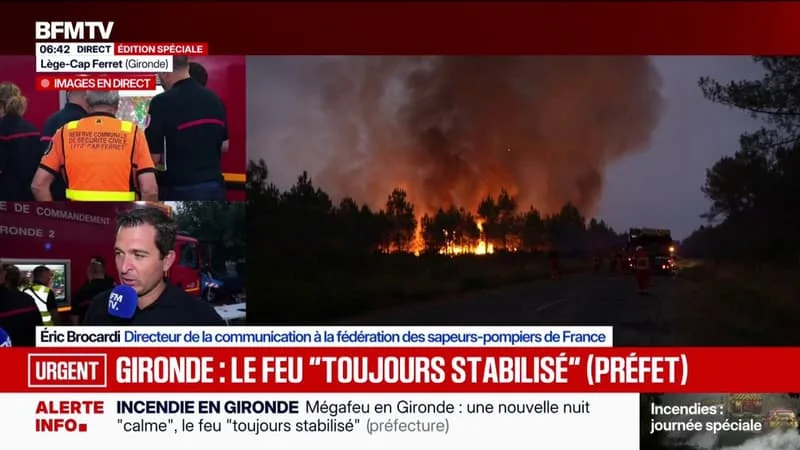 INCENDIE EN GIRONDE: « ON EST ENCORE TRÈS, TRÈS LOIN DU COMPTE » AVANT DE VOIR LE FEU ÉTEINT, SOULIGNE ÉRIC BROCARDI, PORTE-PAROLE DE LA FÉDÉRATION DES SAPEURS-POMPIERS