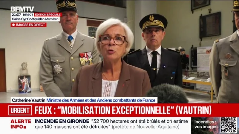 INCENDIE EN GIRONDE: « NOUS AVONS UNE MOBILISATION TOUT À FAIT EXCEPTIONNELLE », DÉCLARE LA MINISTRE DES ARMÉES CATHERINE VAUTRIN