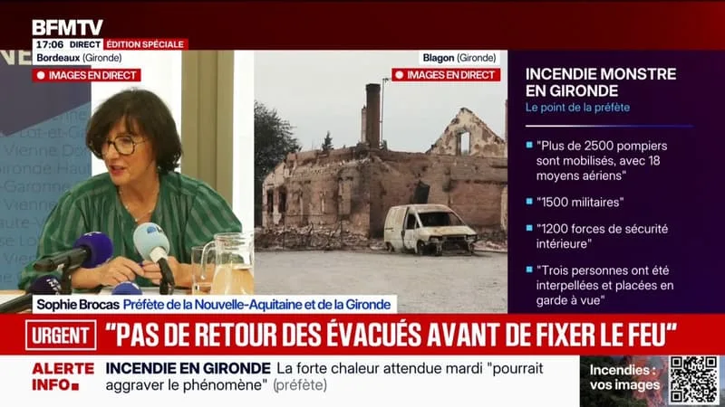 INCENDIE EN GIRONDE: « J’INCITE LES TOURISTES À NE PAS VENIR TANT QUE LE FEU N’EST PAS FIXÉ », RAPPELLE LA PRÉFÈTE