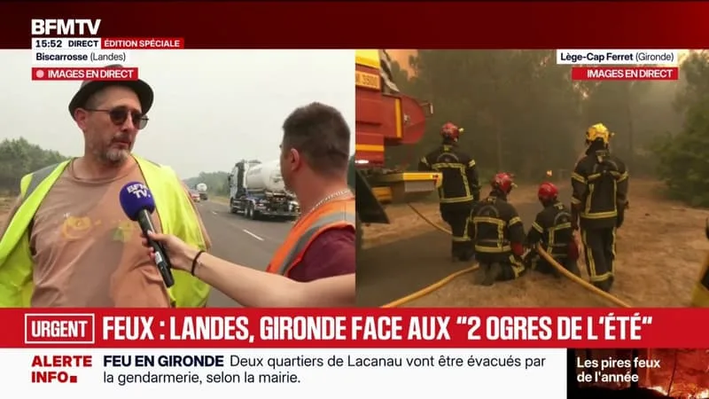 INCENDIE DANS LES LANDES: DES EMPLOYÉS DU SECTEUR DU BOIS VIENNENT EN AIDE AUX SAPEURS-POMPIERS À BISCARROSSE