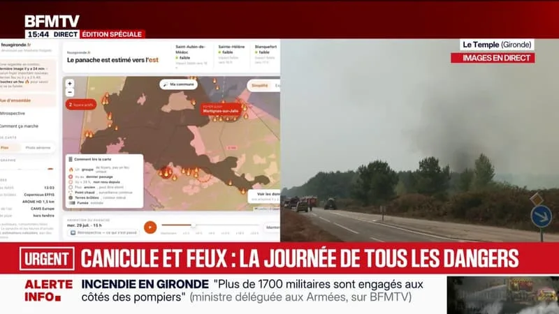 INCENDIE EN GIRONDE: DEUX FOYERS TOUJOURS ACTIFS À LANTON ET MARTIGNAS-SUR-JALLE
