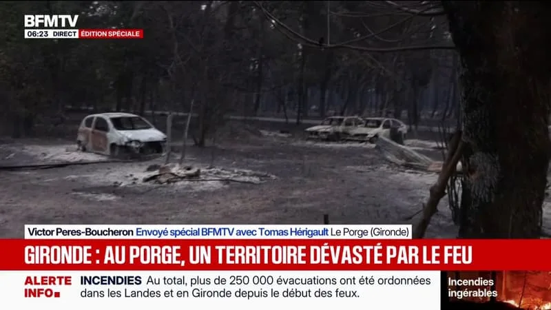 INCENDIE EN GIRONDE: LES DÉGÂTS CONSIDÉRABLES AU PORGE, DÉVASTÉ PAR LES FLAMMES