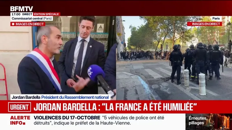 MANIFESTATIONS DU 17 OCTOBRE: « LE DISPOSITIF POLICIER A ÉTÉ SOUS-DIMENSIONNÉ », ESTIME JORDAN BARDELLA, PRÉSIDENT DU RASSEMBLEMENT NATIONAL