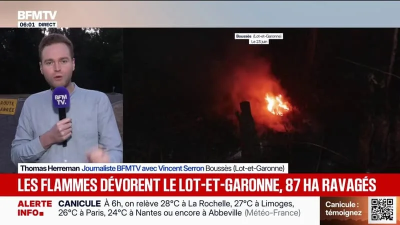 CANICULE: UN INCENDIE RAVAGE LE LOT-ET-GARONNE PRÈS DE BOUSSÈS, 87 HECTARES DÉJÀ BRULÉS