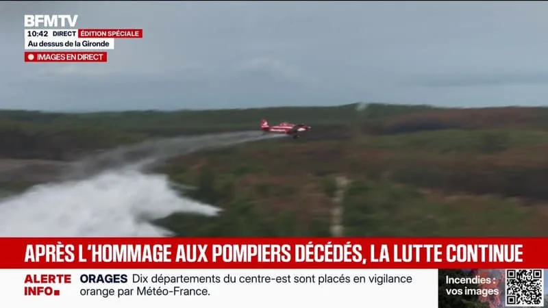 INCENDIE EN GIRONDE: LES IMAGES DES LARGAGES AÉRIENS