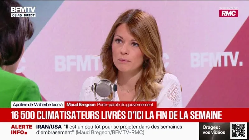 CANICULE: « 16.500 » CLIMATISEURS POUR LES HÔPITAUX « SERONT LIVRÉS D’ICI À LA FIN DE LA SEMAINE ET 30.000 D’ICI À LA FIN JUILLET », DÉCLARE MAUD BREGEON, PORTE-PAROLE DU GOUVERNEMENT