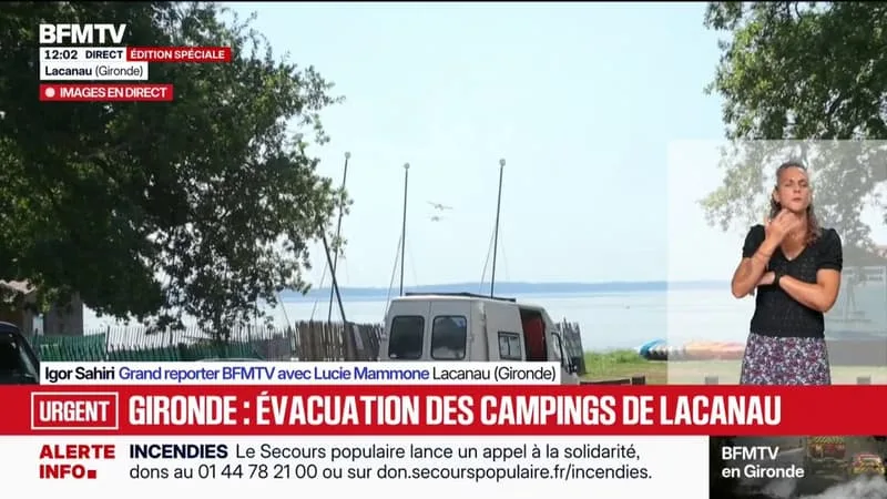 DES APPAREILS PUISENT L’EAU DANS LE LAC DE LACANAU POUR COMBATTRE L’INCENDIE EN GIRONDE