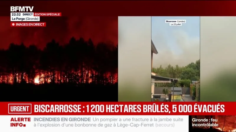 « 4 OU 5 QUARTIERS ONT ÉTÉ ÉVACUÉS »: L’INCENDIE À BISCARROSSE A DÉJÀ PARCOURU 1.200 HECTARES ET 5.000 PERSONNES ONT ÉTÉ ÉVACUÉES