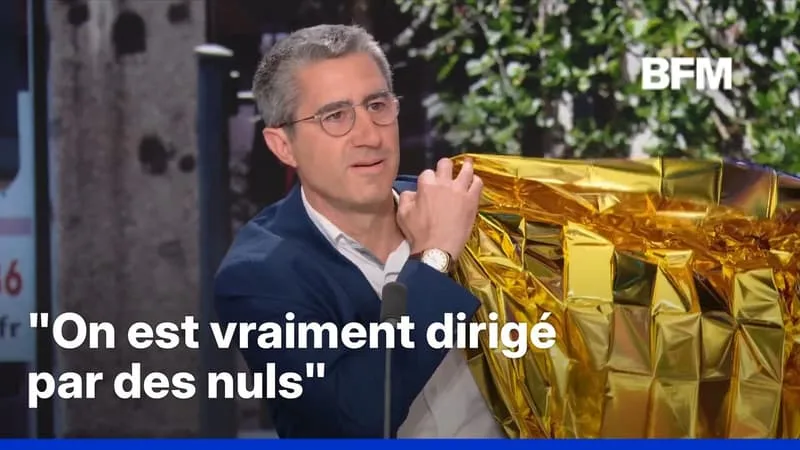 « SYMBOLE » DE LA CANICULE, FRANÇOIS RUFFIN SORT UNE COUVERTURE DE SURVIE SUR LE PLATEAU DE BFMTV