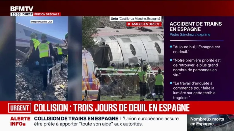 ACCIDENT DE TRAINS EN ESPAGNE: UNE GRÈVE ÉTAIT PRÉVUE PAR LE SYNDICAT ESPAGNOL DES CONDUCTEURS DE CHEMIN DE FER CE JEUDI POUR PROTESTER CONTRE LE MANQUE DE MOYENS DANS LE SECTEUR FERROVIAIRE