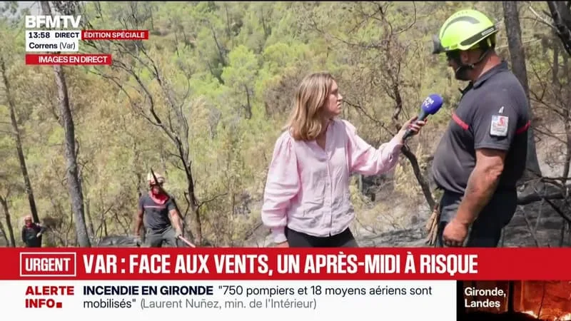 INCENDIES DANS LE VAR: LE DIFFICILE TRAVAIL DES POMPIERS DANS DES ZONES ESCARPÉES