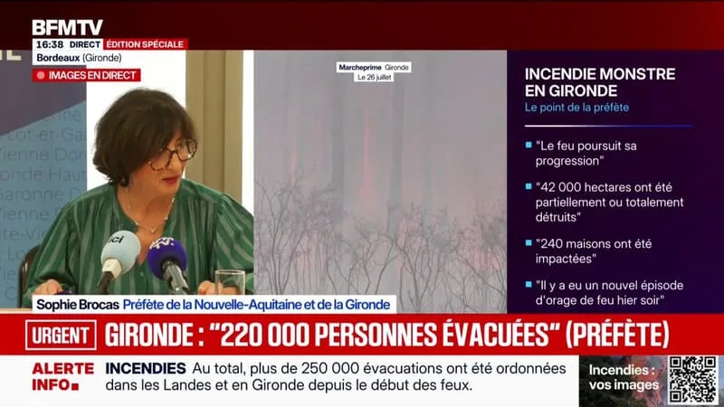 INCENDIE EN GIRONDE: « ON CONSTATE ENCORE DES COMPORTEMENTS INADMISSIBLES ET CRIMINELS », DÉNONCE LA PRÉFÈTE