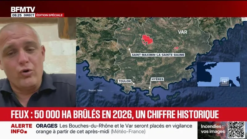INCENDIE DANS LE VAR: SÉBASTIEN BERGER, RÉFÉRENT FEUX DE FORÊTS UNSA POMPIERS, ÉVOQUE DES « CONDITIONS DE TRAVAIL TRÈS COMPLIQUÉES » ET « UN FEU QU’ON NE PEUT PLUS MAÎTRISER »