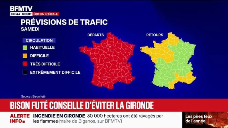 BISON FUTÉ CONSEILLE D’ÉVITER LA GIRONDE ET DE LAISSER LES « ROUTES LIBRES » POUR LES SECOURS
