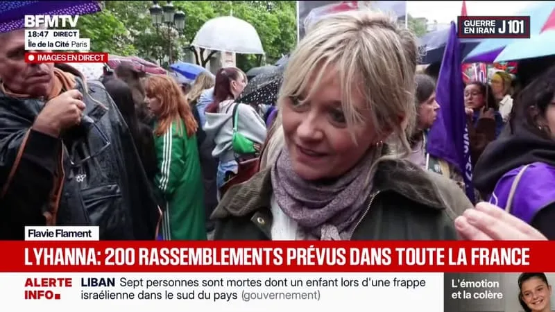 LYHANNA: “C’EST LE CRIME QUI PROVOQUE L’INDIGNATION, QUI PROVOQUE LA COLÈRE”, ASSURE FLAVIE FLAMENT, PRÉSENTE AU RASSEMBLEMENT INTERDIT DEVANT LE MINISTÈRE DE LA JUSTICE