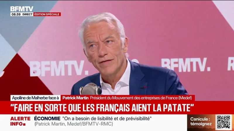 PATRICK MARTIN (MEDEF) DIT CRAINDRE QUE LA SURTAXE DE L’IMPÔT SUR LES SOCIÉTÉS NE SOIT PROLONGÉE « UNE DEUXIÈME FOIS » EN 2027
