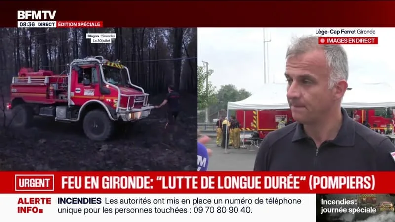 INCENDIE EN GIRONDE;: « PLUS DE 3.000 SAPEURS-POMPIERS SONT DÉPLOYÉS SUR LE TERRAIN, ASSOCIÉS AUX FORCES DE L’ORDRE, AUX ÉLÉMENTS MILITAIRES ET AUX BÉNÉVOLES », PRÉCISE MATTHIEU JOMAIN, COMMANDANT SDIS DE LA GIRONDE