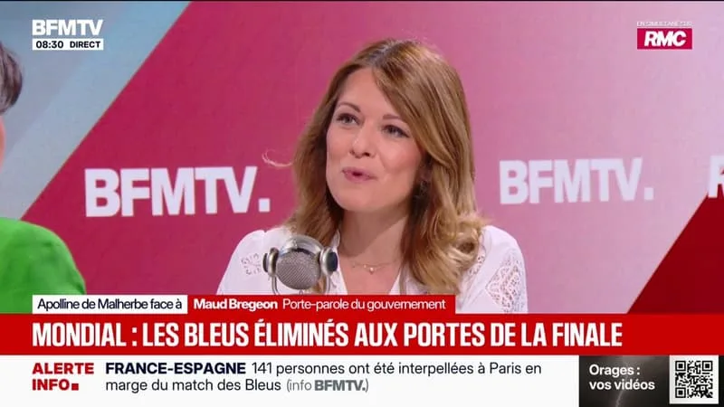 DÉFAITE DE LA FRANCE EN DEMI-FINALE DU MONDIAL: « C’EST UNE DÉCEPTION ÉVIDEMMENT MAIS ELLE NOUS A FAIT RÊVER », DÉCLARE MAUD BREGEON, PORTE-PAROLE DU GOUVERNEMENT