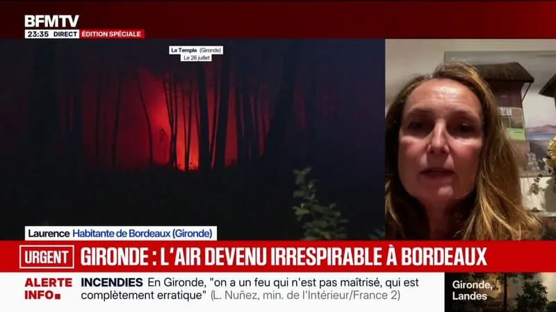 INCENDIE EN GIRONDE: « IL Y A BEAUCOUP DE FUMÉE DANS L’AIR, BEAUCOUP DE PARTICULES », OBSERVE LAURENCE, HABITANTE DE BORDEAUX