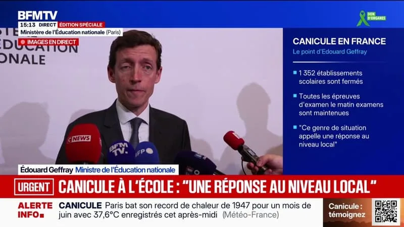 CANICULE À L’ÉCOLE: LE MINISTRE DE L’ÉDUCATION NATIONALE ASSURE « QUE CE GENRE DE SITUATION APPELLE À UNE RÉPONSE FONDAMENTALEMENT DÉCLINÉE AU NIVEAU LOCAL »
