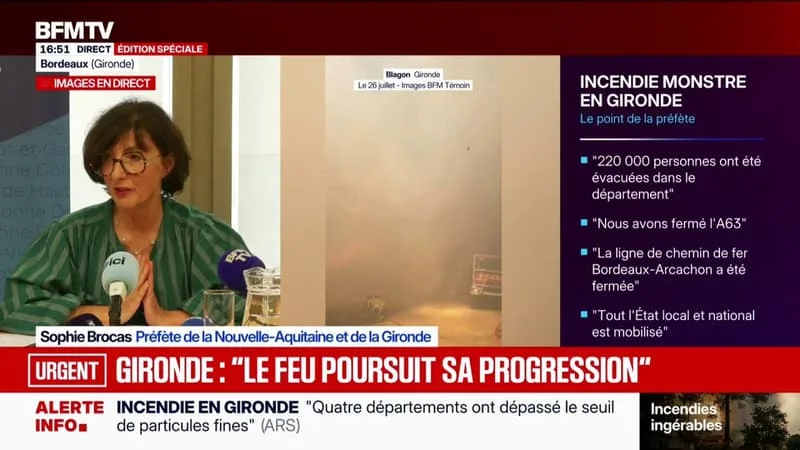 INCENDIE EN GIRONDE: « IL N’Y AURA PAS DE RETOUR » DES ÉVACUÉS « TANT QUE LE FEU NE SERA PAS FIXÉ », ANNONCE LA PRÉFÈTE