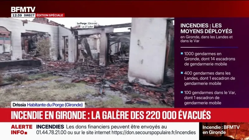 INCENDIE EN GIRONDE: « NOUS SOMMES PARTIS EN CATASTROPHE », TÉMOIGNE CETTE HABITANTE DU PORGE