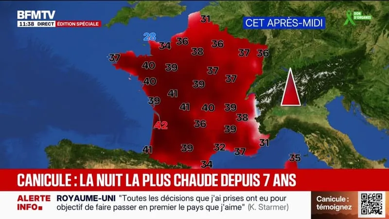 LA FRANCE A CONNU SA NUIT LA PLUS CHAUDE DEPUIS SEPT ANS AVEC 21,4°C EN MOYENNE, LES PROCHAINES NUITS RISQUENT D’ÊTRE PIRE